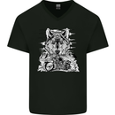 Motorbike Wolf Biker Motorcycle Motorbike Mens V-Neck Cotton T-Shirt Black