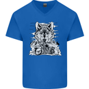 Motorbike Wolf Biker Motorcycle Motorbike Mens V-Neck Cotton T-Shirt Royal Blue