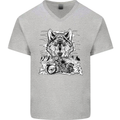 Motorbike Wolf Biker Motorcycle Motorbike Mens V-Neck Cotton T-Shirt Sports Grey