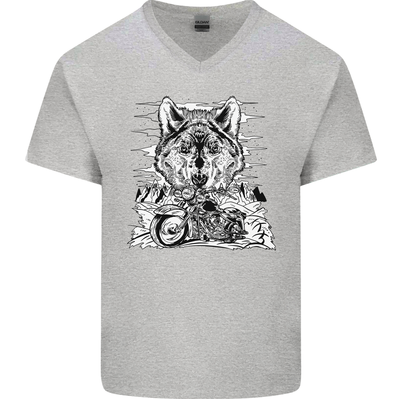 Motorbike Wolf Biker Motorcycle Motorbike Mens V-Neck Cotton T-Shirt Sports Grey