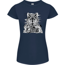 Motorbike Wolf Biker Motorcycle Motorbike Womens Petite Cut T-Shirt Navy Blue