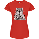 Motorbike Wolf Biker Motorcycle Motorbike Womens Petite Cut T-Shirt Red