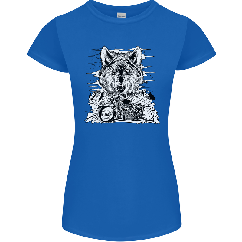 Motorbike Wolf Biker Motorcycle Motorbike Womens Petite Cut T-Shirt Royal Blue