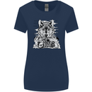 Motorbike Wolf Biker Motorcycle Motorbike Womens Wider Cut T-Shirt Navy Blue