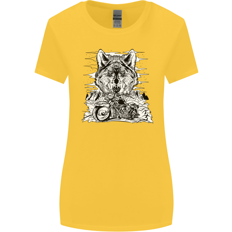 Motorbike Wolf Biker Motorcycle Motorbike Womens Wider Cut T-Shirt Yellow
