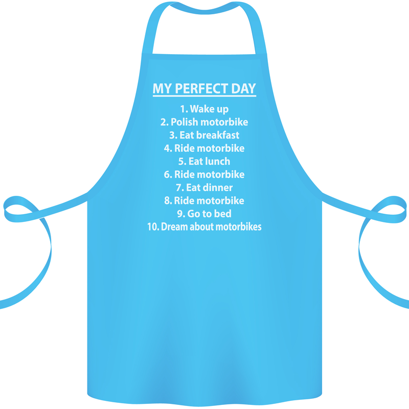 Motorbikes My Perfect Day Biker Motorcycle Cotton Apron 100% Organic Turquoise