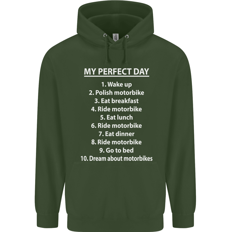 Motorbikes My Perfect Day Biker Motorcycle Mens 80% Cotton Hoodie Forest Green