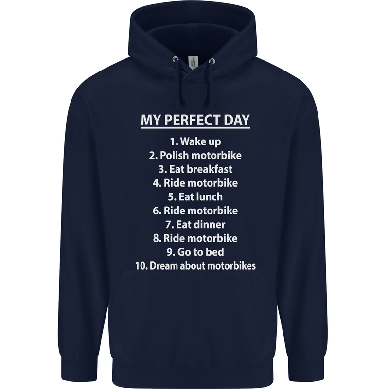 Motorbikes My Perfect Day Biker Motorcycle Mens 80% Cotton Hoodie Navy Blue