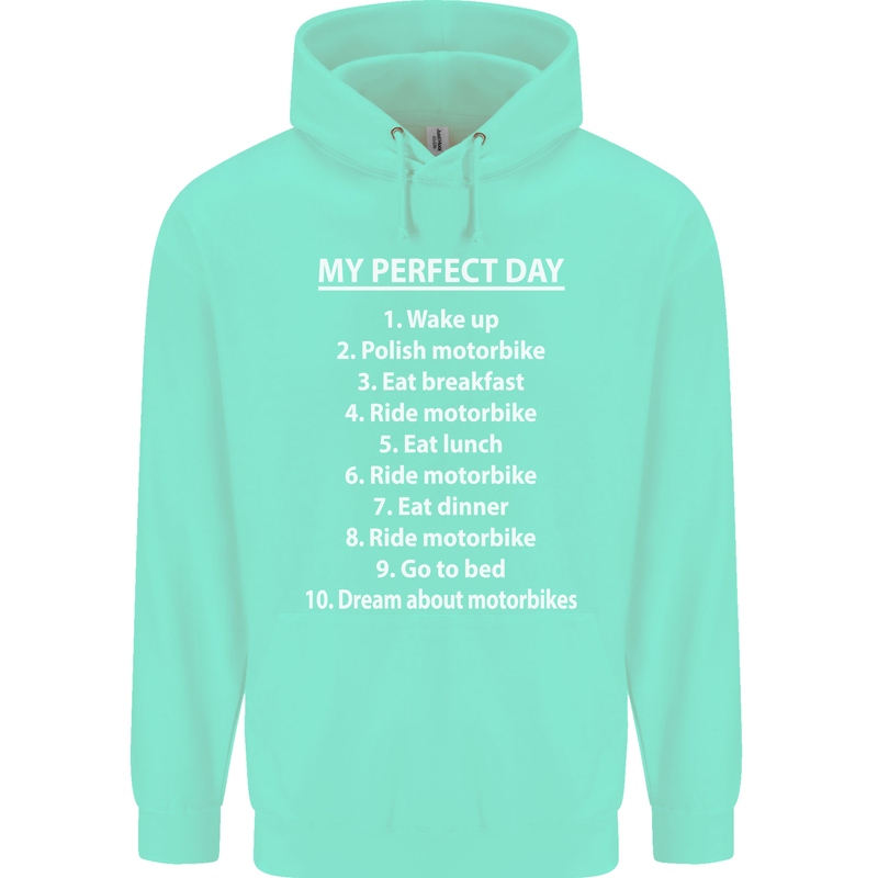 Motorbikes My Perfect Day Biker Motorcycle Mens 80% Cotton Hoodie Peppermint