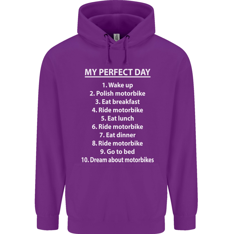 Motorbikes My Perfect Day Biker Motorcycle Mens 80% Cotton Hoodie Purple