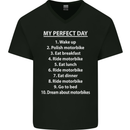 Motorbikes My Perfect Day Biker Motorcycle Mens V-Neck Cotton T-Shirt Black
