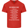 Motorbikes My Perfect Day Biker Motorcycle Mens V-Neck Cotton T-Shirt Red
