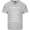 Motorbikes My Perfect Day Biker Motorcycle Mens V-Neck Cotton T-Shirt Sports Grey
