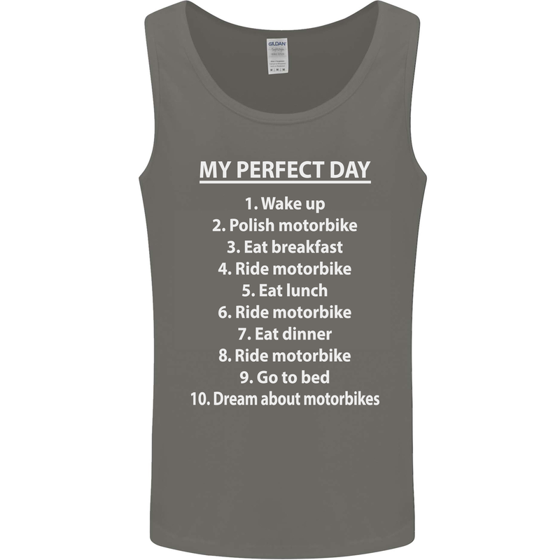 Motorbikes My Perfect Day Biker Motorcycle Mens Vest Tank Top Charcoal