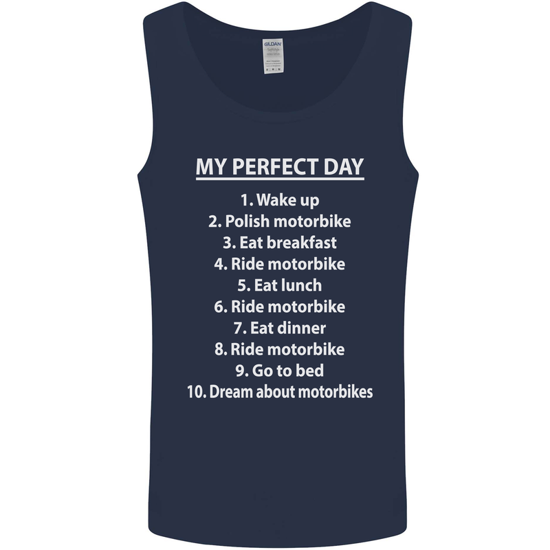 Motorbikes My Perfect Day Biker Motorcycle Mens Vest Tank Top Navy Blue
