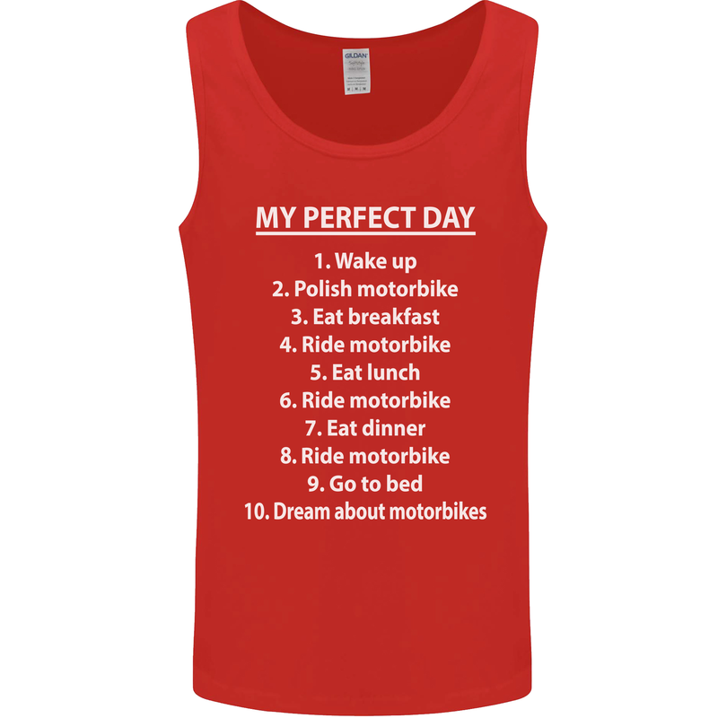 Motorbikes My Perfect Day Biker Motorcycle Mens Vest Tank Top Red