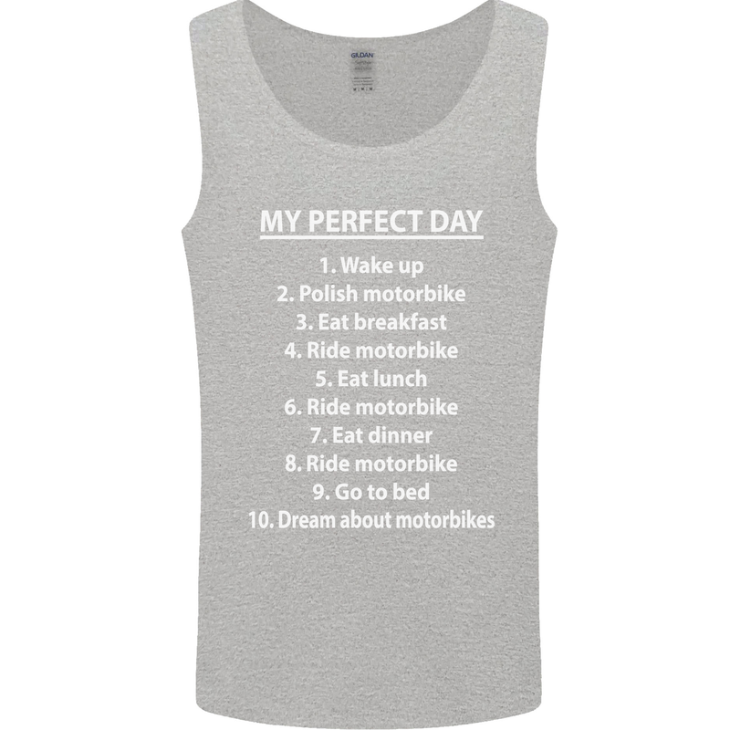 Motorbikes My Perfect Day Biker Motorcycle Mens Vest Tank Top Sports Grey
