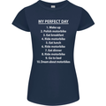 Motorbikes My Perfect Day Biker Motorcycle Womens Petite Cut T-Shirt Navy Blue