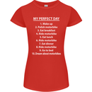 Motorbikes My Perfect Day Biker Motorcycle Womens Petite Cut T-Shirt Red