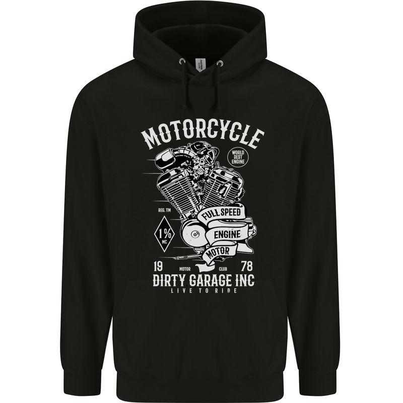 Motorcycle Dirty Garage Motorcycle Biker Mens 80% Cotton Hoodie Black