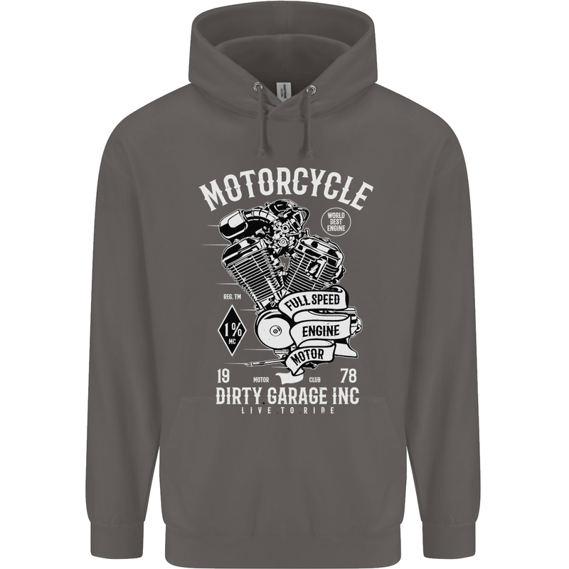 Motorcycle Dirty Garage Motorcycle Biker Mens 80% Cotton Hoodie Charcoal
