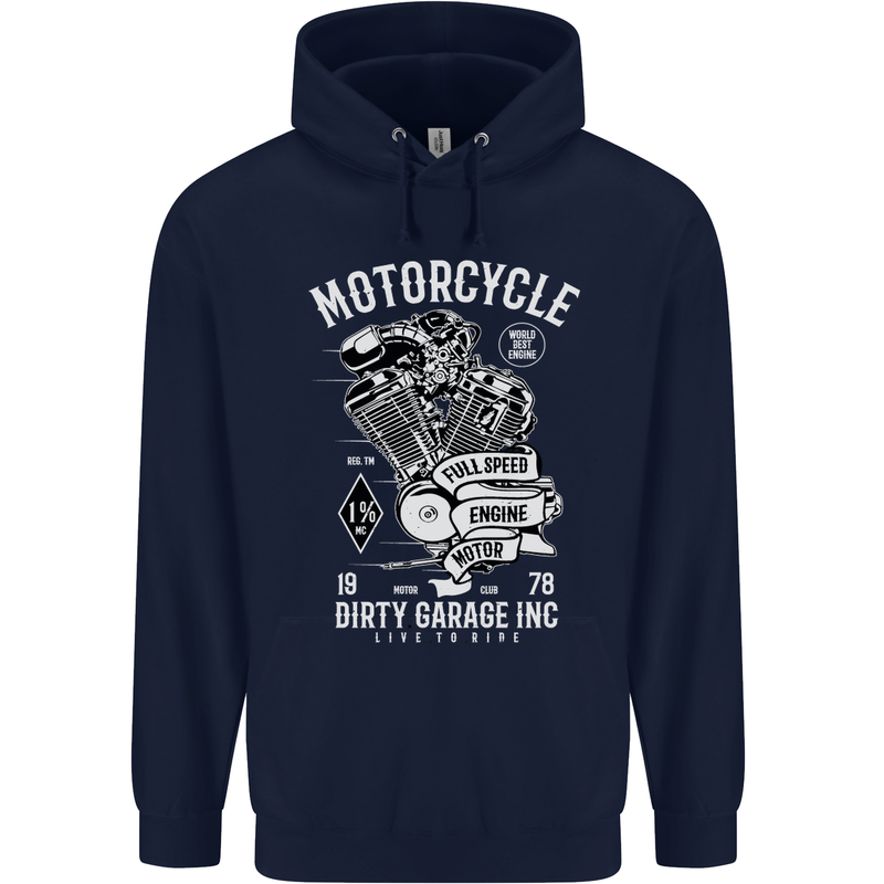 Motorcycle Dirty Garage Motorcycle Biker Mens 80% Cotton Hoodie Navy Blue