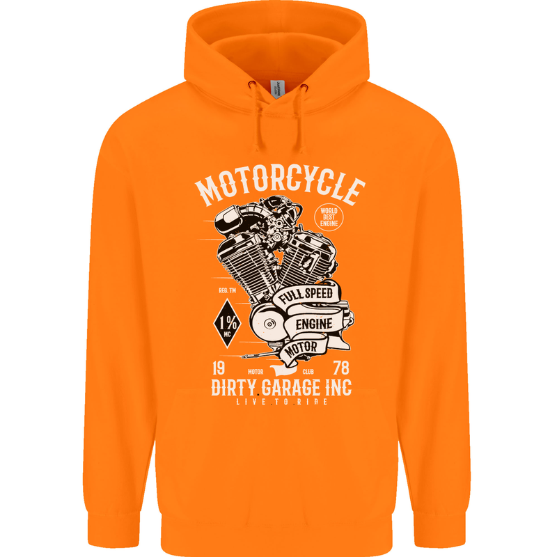 Motorcycle Dirty Garage Motorcycle Biker Mens 80% Cotton Hoodie Orange