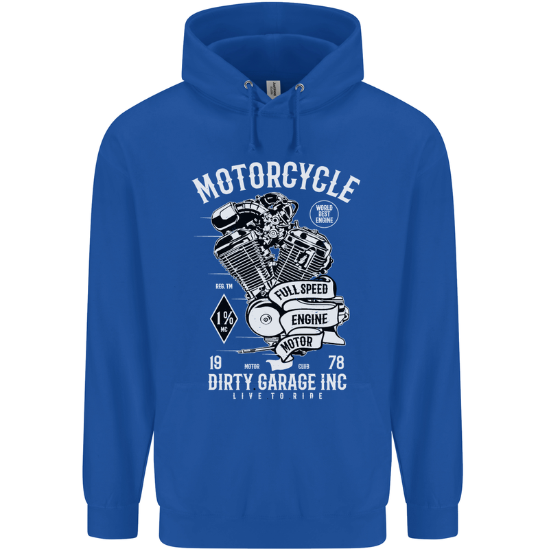 Motorcycle Dirty Garage Motorcycle Biker Mens 80% Cotton Hoodie Royal Blue