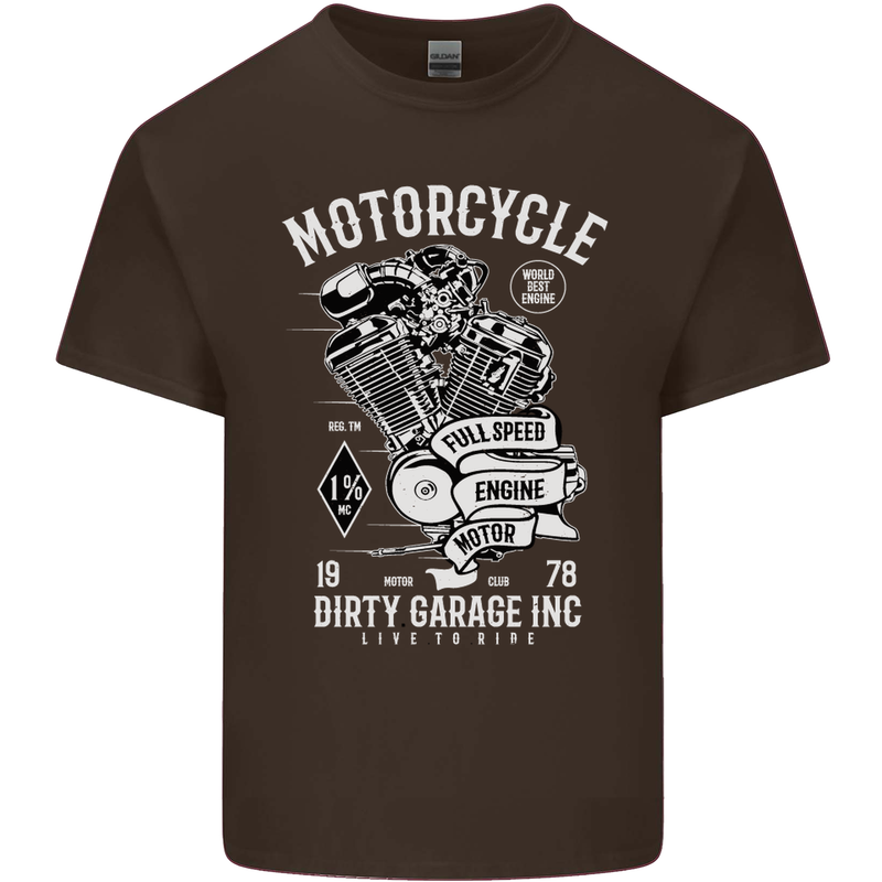 Motorcycle Dirty Garage Motorcycle Biker Mens Cotton T-Shirt Tee Top Dark Chocolate
