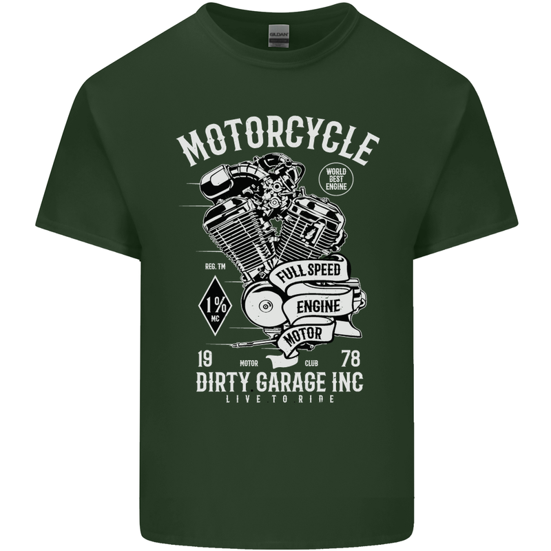 Motorcycle Dirty Garage Motorcycle Biker Mens Cotton T-Shirt Tee Top Forest Green
