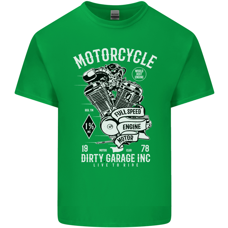 Motorcycle Dirty Garage Motorcycle Biker Mens Cotton T-Shirt Tee Top Irish Green