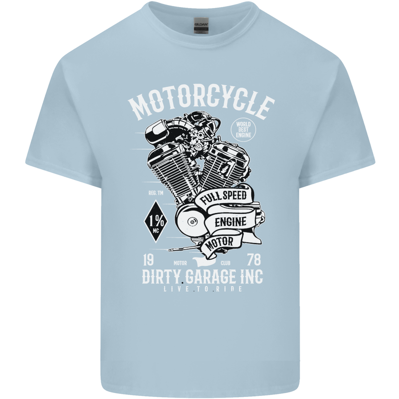 Motorcycle Dirty Garage Motorcycle Biker Mens Cotton T-Shirt Tee Top Light Blue