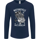 Motorcycle Dirty Garage Motorcycle Biker Mens Long Sleeve T-Shirt Navy Blue