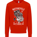 Motorcycle Dirty Garage Motorcycle Biker Mens Sweatshirt Jumper Bright Red