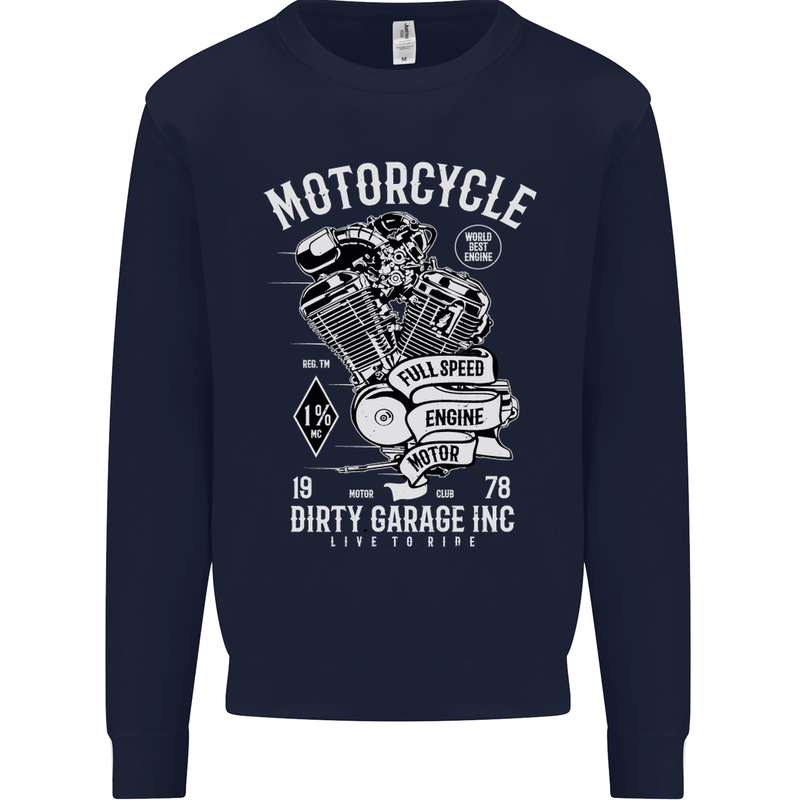 Motorcycle Dirty Garage Motorcycle Biker Mens Sweatshirt Jumper Navy Blue