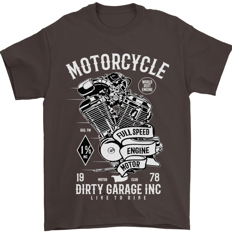 Motorcycle Dirty Garage Motorcycle Biker Mens T-Shirt Cotton Gildan Dark Chocolate