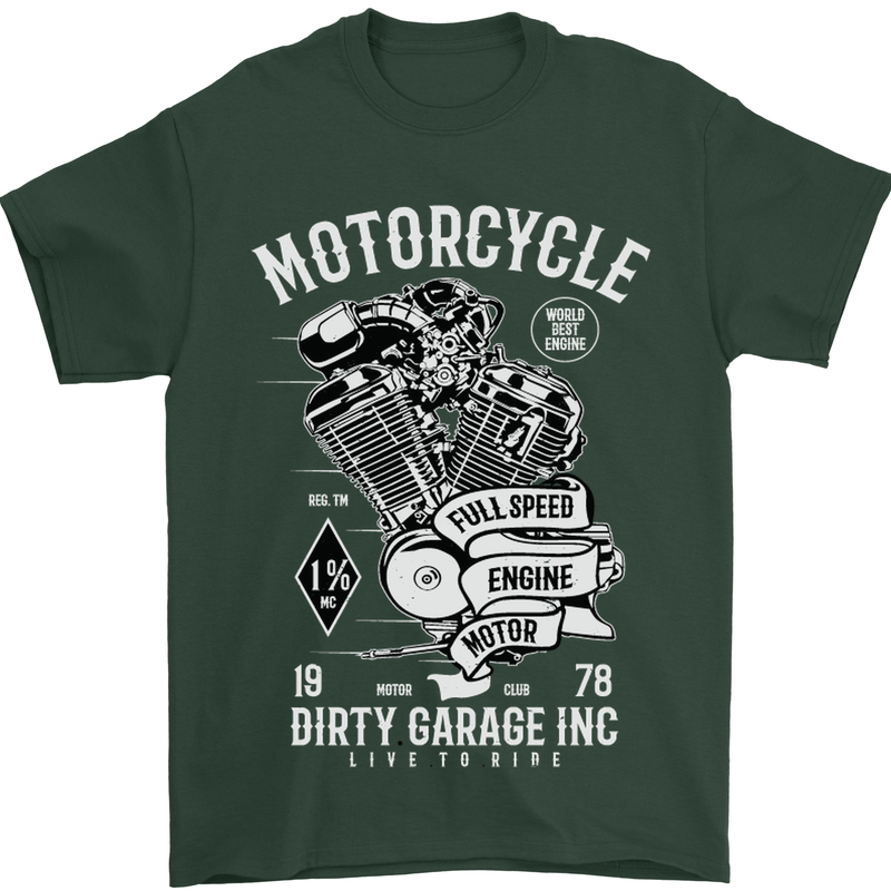 Motorcycle Dirty Garage Motorcycle Biker Mens T-Shirt Cotton Gildan Forest Green