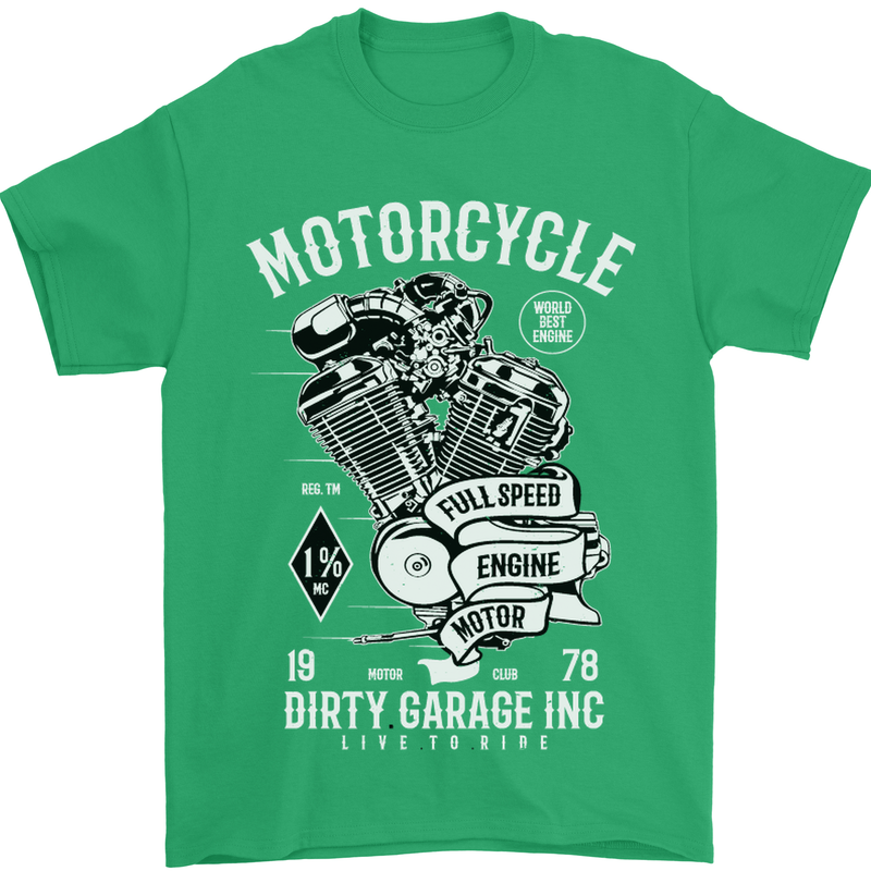 Motorcycle Dirty Garage Motorcycle Biker Mens T-Shirt Cotton Gildan Irish Green