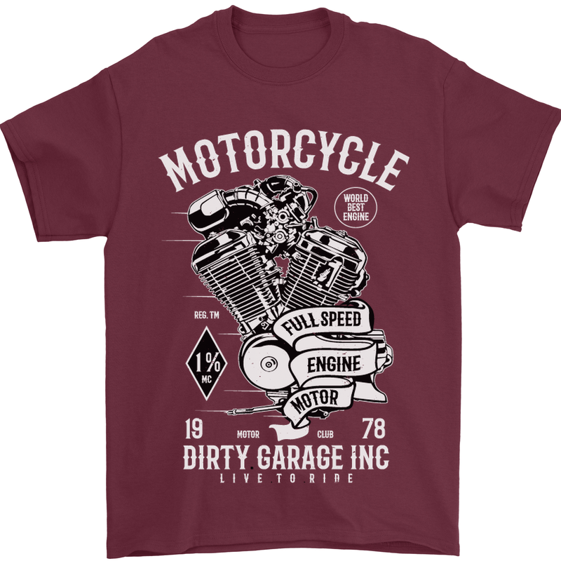 Motorcycle Dirty Garage Motorcycle Biker Mens T-Shirt Cotton Gildan Maroon