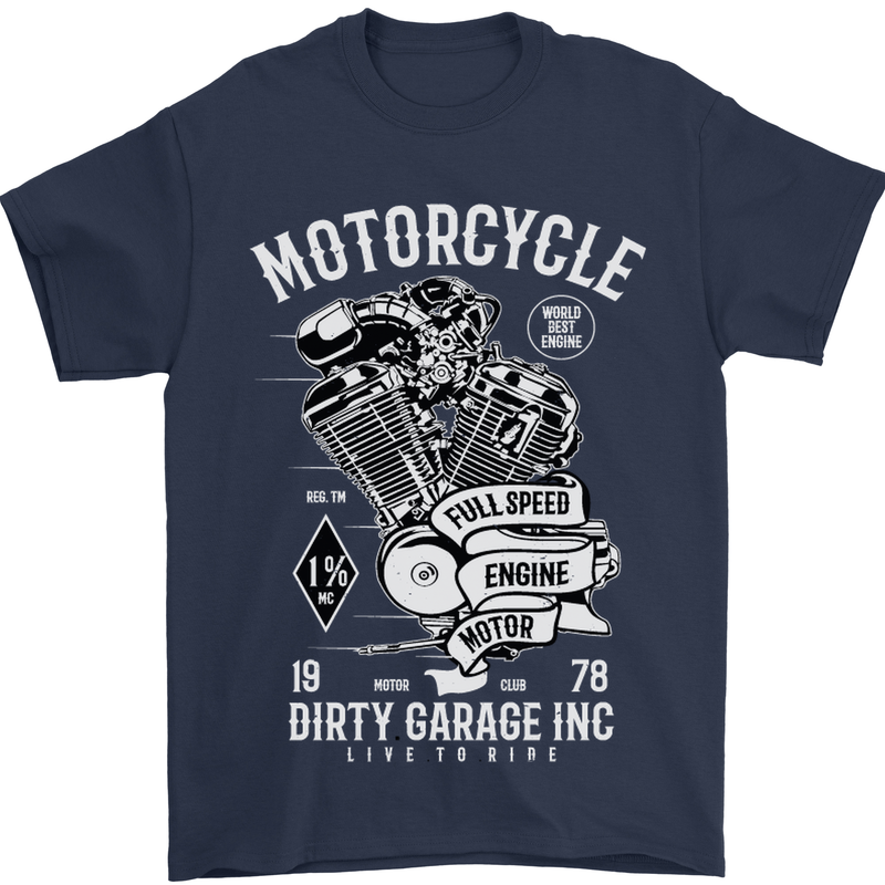 Motorcycle Dirty Garage Motorcycle Biker Mens T-Shirt Cotton Gildan Navy Blue