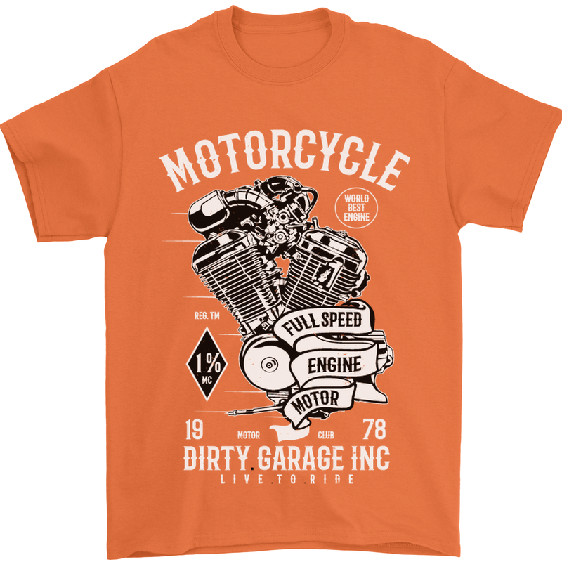 Motorcycle Dirty Garage Motorcycle Biker Mens T-Shirt Cotton Gildan Orange
