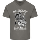 Motorcycle Dirty Garage Motorcycle Biker Mens V-Neck Cotton T-Shirt Charcoal