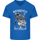 Motorcycle Dirty Garage Motorcycle Biker Mens V-Neck Cotton T-Shirt Royal Blue