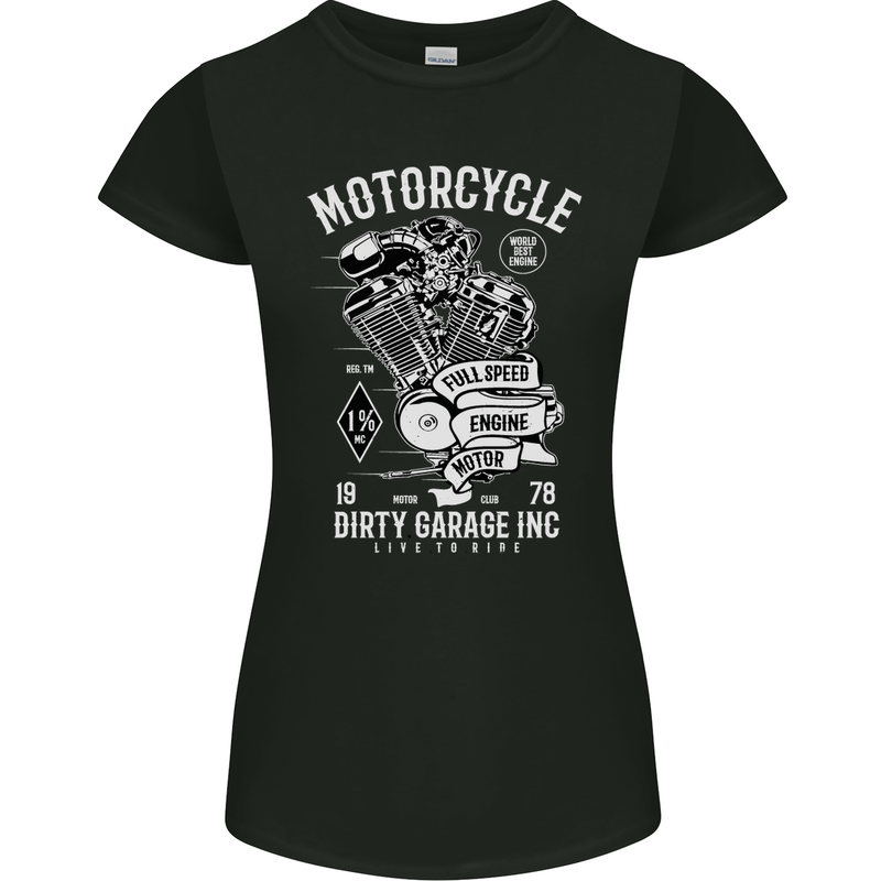 Motorcycle Dirty Garage Motorcycle Biker Womens Petite Cut T-Shirt Black