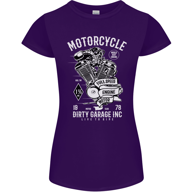 Motorcycle Dirty Garage Motorcycle Biker Womens Petite Cut T-Shirt Purple