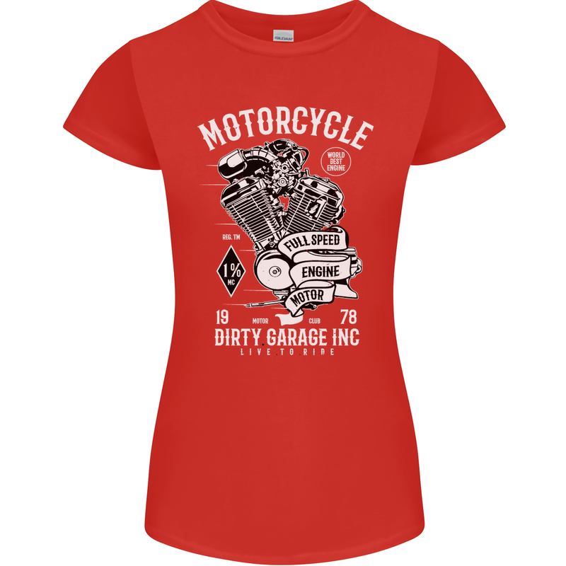 Motorcycle Dirty Garage Motorcycle Biker Womens Petite Cut T-Shirt Red