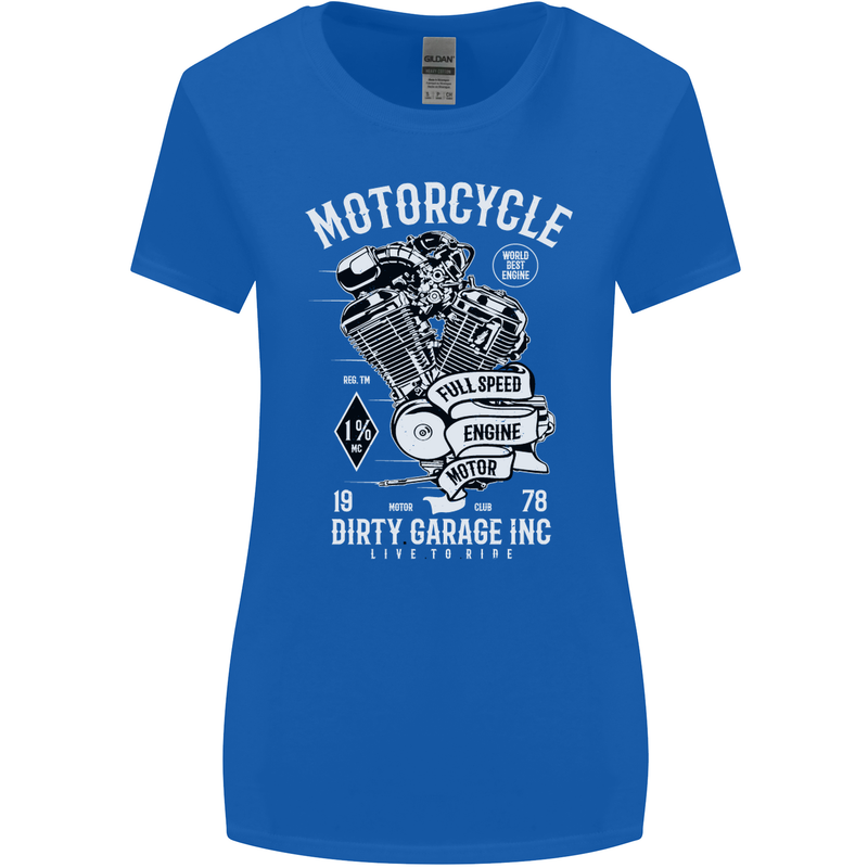 Motorcycle Dirty Garage Motorcycle Biker Womens Wider Cut T-Shirt Royal Blue
