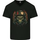 Motorcycle Gorilla Skull Motorbike Biker Mens V-Neck Cotton T-Shirt Black