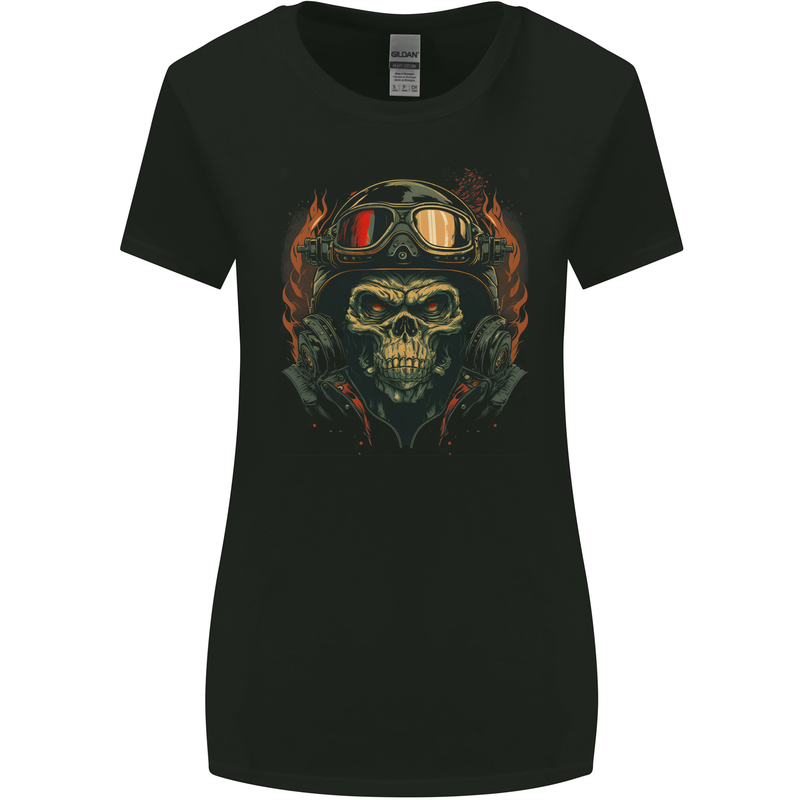Motorcycle Gorilla Skull Motorbike Biker Womens Wider Cut T-Shirt Black