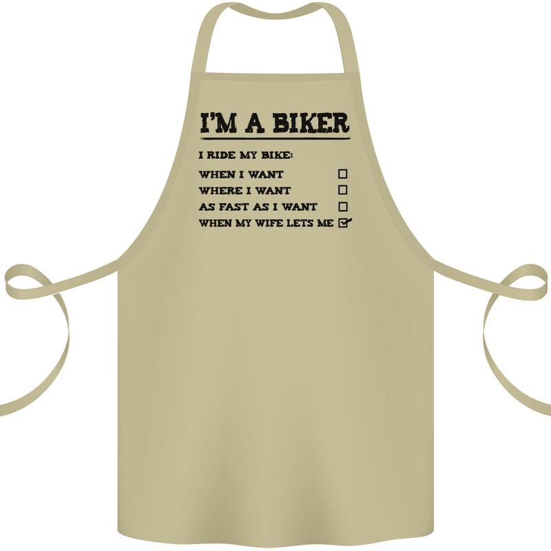 Motorcycle I'm a Biker When My Wife Funny Cotton Apron 100% Organic Khaki